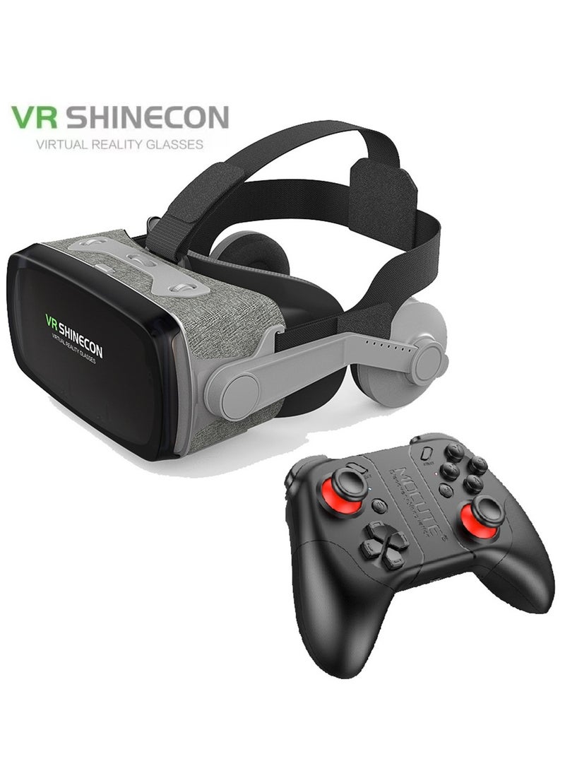 VR SHINECON نظارات الواقع الافتراضي الكلاسيكية VR SHINECON الجيل التاسع + وحدة التحكم سماعة رأس الواقع الافتراضي نظارات 3D للأفلام وألعاب الفيديو، متوافقة مع iOS و Android و HarmonyOS، الهواتف الذكية بشاشة من 4.7-6.7 بوصة وظيفة ضبط مسافة بؤرية، سينما IMAX/عرض 360°/ألعاب 3D، خفيفة الوزن، مادة مريحة، تصميم مريح، تصميم تبريد متعدد الزوايا - Image 1